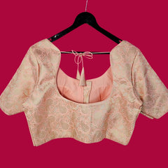 Zarkoyari Banaras Brocade Peach Color Blouse with Round Neckline