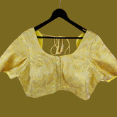 Zarkoyari Banaras Brocade Pale Yellow Color Blouse with Round Neckline
