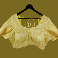 Zarkoyari Banaras Brocade Pale Yellow Color Blouse with Round Neckline