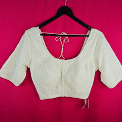 Chandni Chikankari & Sequin Work Blouse with Round Neckline