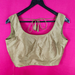 Shabnam Raw Silk Khaki Gold Color Blouse with Round Neckline