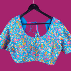 Phoolzar Banaras Brocade Deep Sky Blue Color Blouse with Round Neckline