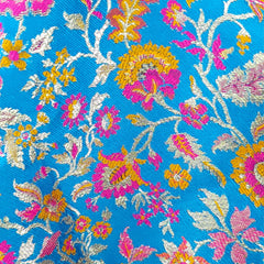 Phoolzar Banaras Brocade Deep Sky Blue Color Blouse with Round Neckline