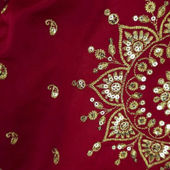 Embroidered Gajji Silk Base Red Color Blouse with Curvy V Neckline