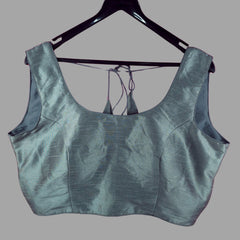 Shabnam Raw Silk Grey Color Blouse with Round Neckline