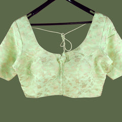 Kundan Pastel Green Color Brocade Blouse with Round Neckline