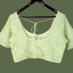 Kundan Pastel Green Color Brocade Blouse with Round Neckline