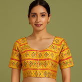 Manjusha Yellow Color Banarasi Brocade Blouse with Round Neckline