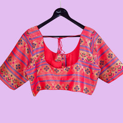 Manjusha Imperial Red Color Banarasi Brocade Blouse with Round Neckline