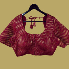 Gold Koyari Deep Maroon Color Banarasi Brocade Blouse with Round Neckline