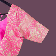 Nupur Rose Pink Color Banarasi Brocade Blouse with Sweetheart Neckline