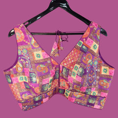 Naaz Dola Silk Base Dark Purple Blouse with V Neckline