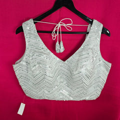 Sequin White Color Base Blouse with V Neckline