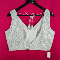 Sequin White Color Base Blouse with V Neckline