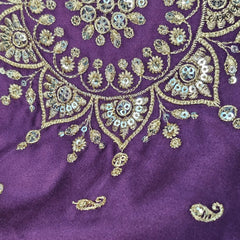 Embroidered Gajji Silk Base Wine Color Blouse with Curvy V Neckline