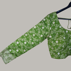 Zarmina Banarasi Brocade Parrot Green Color Blouse with Round Neckline