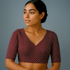 Jhilmil Maroon Color Blouse with V Neckline