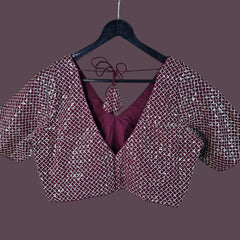 Jhilmil Maroon Color Blouse with V Neckline