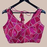Rangoli Shades of Pink and Red Color Sequin Blouse with V Neckline
