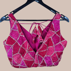 Rangoli Shades of Pink and Red Color Sequin Blouse with V Neckline