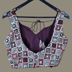 Rangrez Shades of Wine & Green Color Sequin Blouse with Sweetheart Neckline