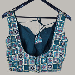 Rangrez Shades of Crystal Teal Color Sequin Blouse with Sweetheart Neckline