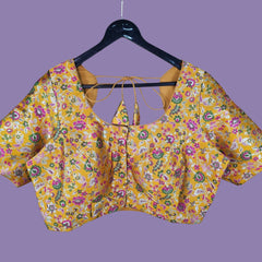 Phoolzar Banaras Brocade Mustard Yellow Color Blouse with Round Neckline