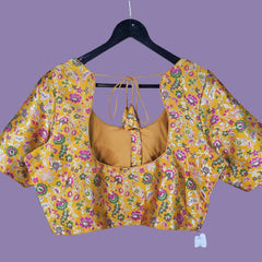 Phoolzar Banaras Brocade Mustard Yellow Color Blouse with Round Neckline