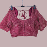 Gold Koyari Barbie Pink Color Banarasi Brocade Blouse with Round Neckline