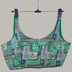 Aarasi Pure Banarasi Dola Silk Soft Brocade Blouse with Position Print on Green Base and Round Neckline and Round Neckline