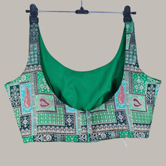 Aarasi Pure Banarasi Dola Silk Soft Brocade Blouse with Position Print on Green Base and Round Neckline and Round Neckline