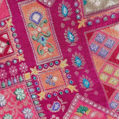 Aarasi Pure Banarasi Dola Silk Soft Brocade Blouse with Position Print on Fuchsia Pink Base and Round Neckline