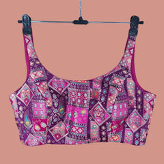 Aarasi Pure Banarasi Dola Silk Soft Brocade Blouse with Position Print on Purple Base and Round Neckline