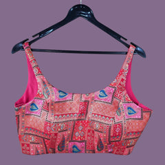 Aarasi Pure Banarasi Dola Silk Soft Brocade Blouse with Position Print on Raspberry Pink Base and Round Neckline