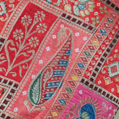 Aarasi Pure Banarasi Dola Silk Soft Brocade Blouse with Position Print on Raspberry Pink Base and Round Neckline