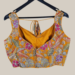 Jasmin Mustard Color Base Multicolor Floral Embroidered Blouse with Sweetheart Neckline