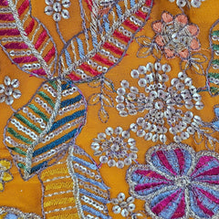Jasmin Mustard Color Base Multicolor Floral Embroidered Blouse with Sweetheart Neckline