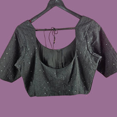 Black Chikankari and Sequin work Half Sleeves Blouse with Round Neckline