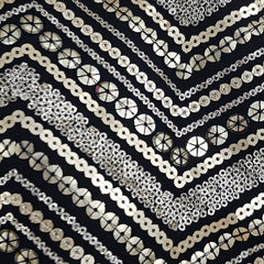 Black Zig-Zag Pattern Gold Sequin Blouse with V Neckline