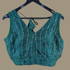 Zareef Hunter Green Color Sequin Blouse with V Neckline