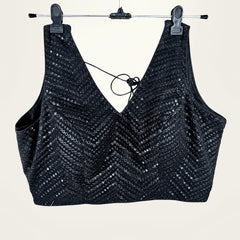 Siya Black Color Sequin Blouse with V Neckline