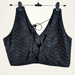 Siya Black Color Sequin Blouse with V Neckline