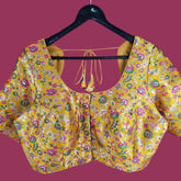 Phoolzar Banaras Brocade Mustard Yellow Color Blouse with Round Neckline