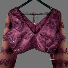 Nazakat Net Wine Color Blouse with sequin work with V Neckline