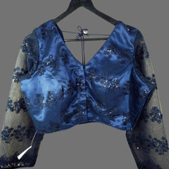 Nazakat Net Navy Blue Color Blouse with sequin work with V Neckline