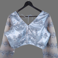 Nazakat Net Grey Color Blouse with sequin work with V Neckline