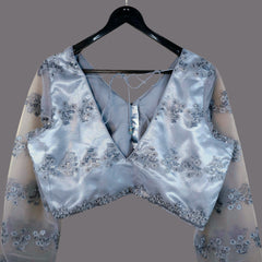 Nazakat Net Grey Color Blouse with sequin work with V Neckline