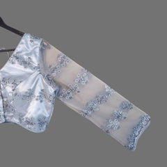 Nazakat Net Grey Color Blouse with sequin work with V Neckline