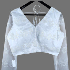 Nazakat Net White Color Blouse with sequin work with V Neckline