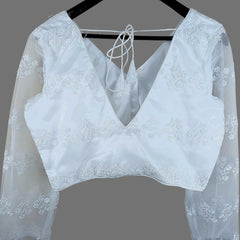 Nazakat Net White Color Blouse with sequin work with V Neckline